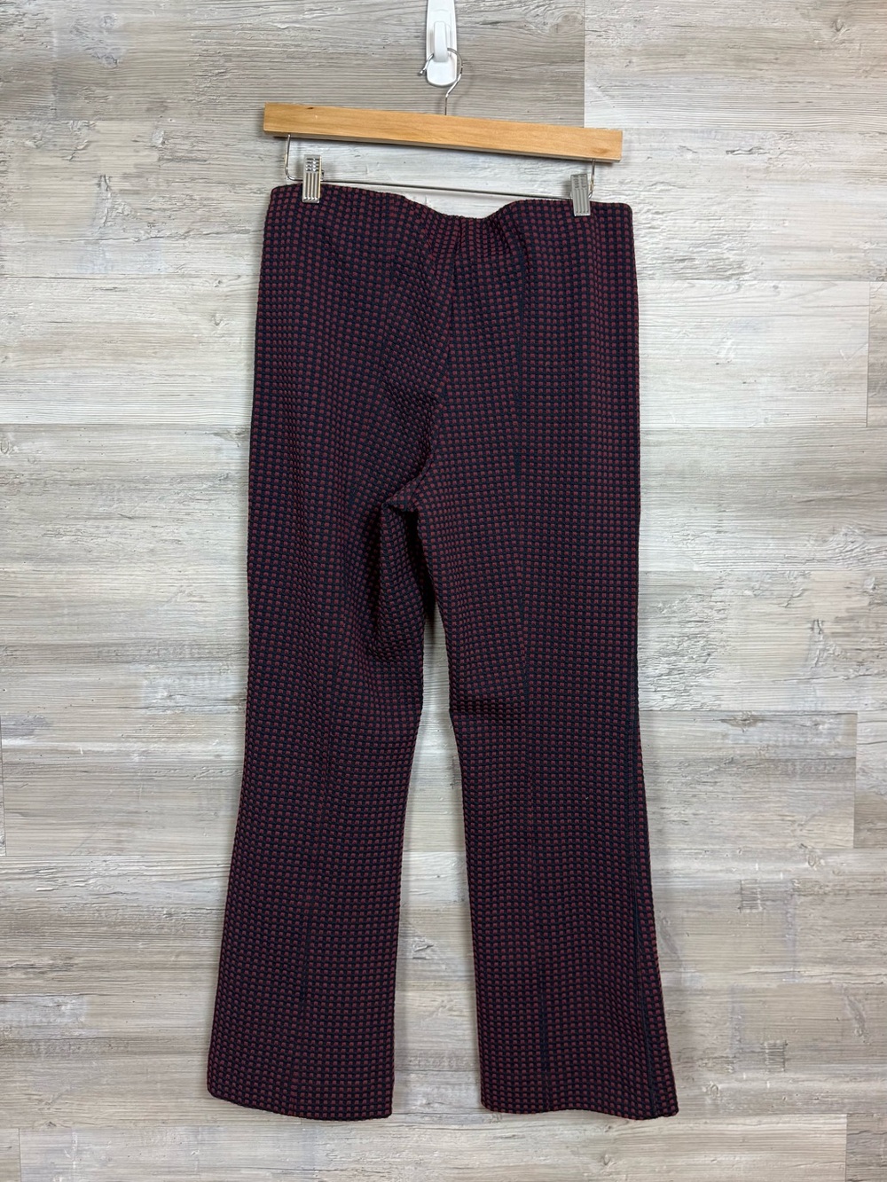 NWT Anthropologie The Essential Crop Flare Pants Wine Red Blue Geometric M - Picture 3 of 10